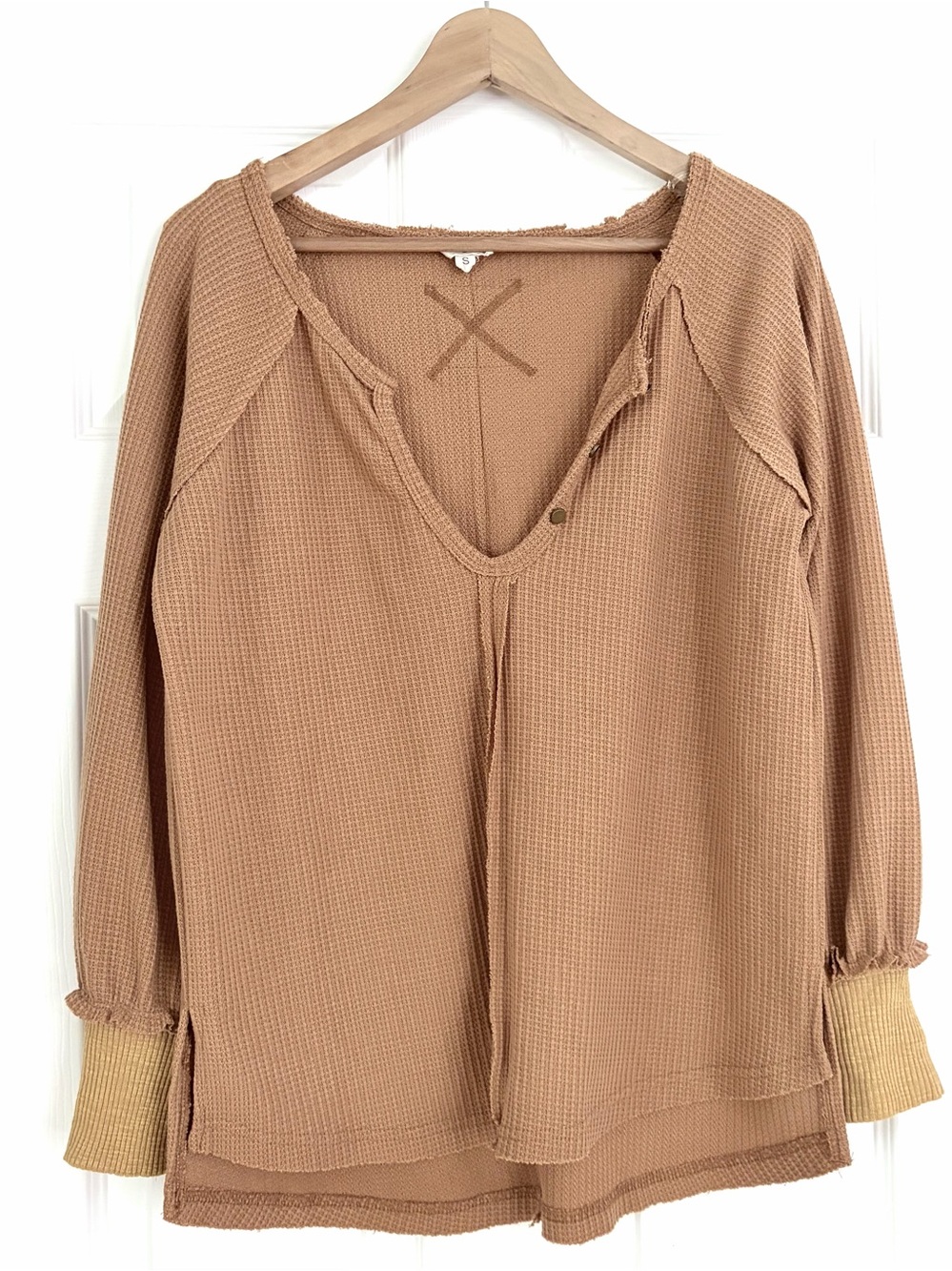POL Waffle V-Neck Top Size S